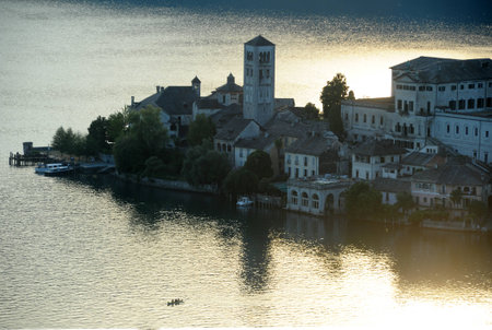 San Giulio island on lake D'Orta, Italyの写真素材