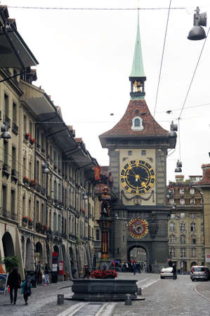 Alley to clock tower at Bern on Switzerlandのeditorial素材
