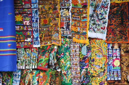Tapestries at the craft market of Chichicastenango on Guatemala