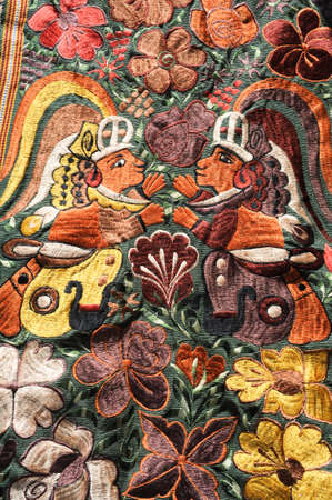 Decorative carpets at the market of Santiago de Atitlan on Guatemalaの写真素材
