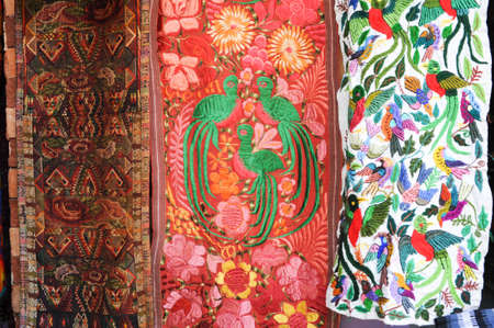 Decorative carpets at the market of Santiago de Atitlan on Guatemalaの写真素材