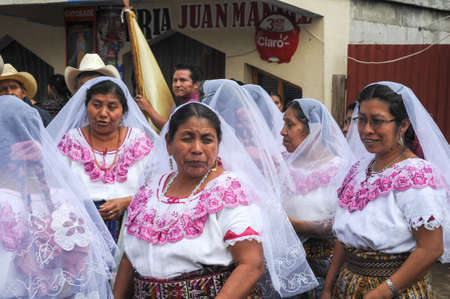 San Pedro la Laguna, Guatemala - 12 February 2014  Mayan indigenous celebrating the arrival of the bishop at San Pedro on lake Atitlan, Guatemalaのeditorial素材