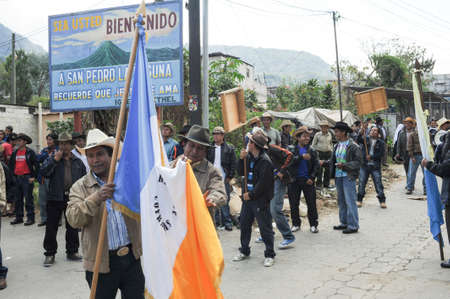 San Pedro la Laguna, Guatemala - 12 February 2014  Mayan indigenous celebrating the arrival of the bishop at San Pedro on lake Atitlan, Guatemalaのeditorial素材