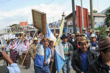 San Pedro la Laguna, Guatemala - 12 February 2014  Mayan indigenous celebrating the arrival of the bishop at San Pedro on lake Atitlan, Guatemalaのeditorial素材