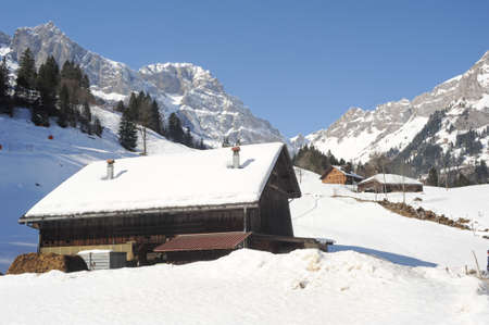Winter landscape of Engelberg on the Swiss alpsのeditorial素材