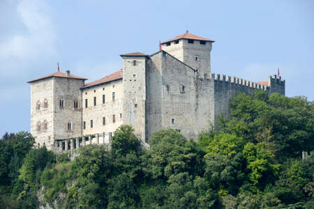 Rocca Borromeo fortress at Angera on lake maggiore, Italyのeditorial素材