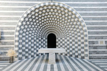 Church of Mogno built by architect Mario Bottaの写真素材