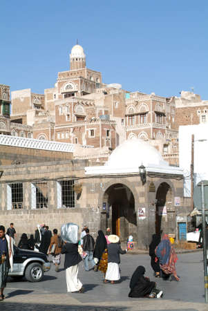 Sana, Yemen - 19 January 2008: people walking on the main square of old Sana on Yemenのeditorial素材