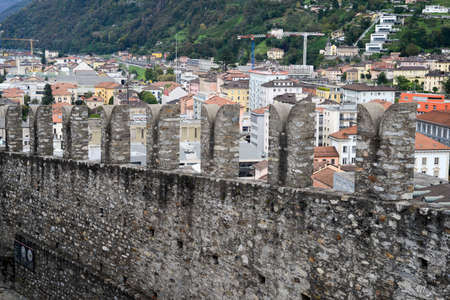 The walls of fort Castelgrande at Bellinzona on the Swiss alpsのeditorial素材
