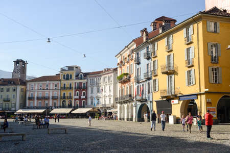 Old houses Piazza grande square at Locarno on the italian part of Switzerland