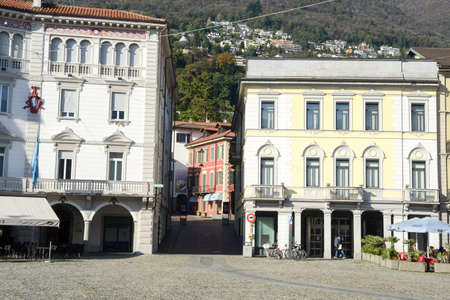 Old houses Piazza grande square at Locarno on the italian part of Switzerlandのeditorial素材
