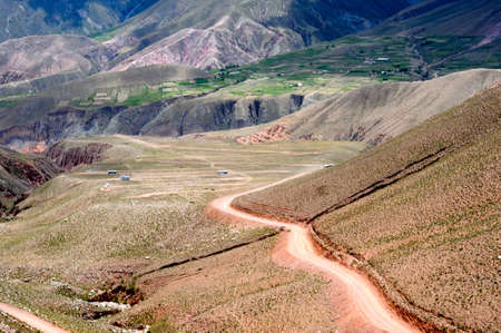 The road to the indian village of Iruya on the Argentina andesの写真素材
