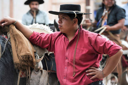 PURMAMARCA, ARGENTINA - 27 January 2011: Gauchos on traditional festival in Purmamarca, province Jujuy, northen Argentinaのeditorial素材
