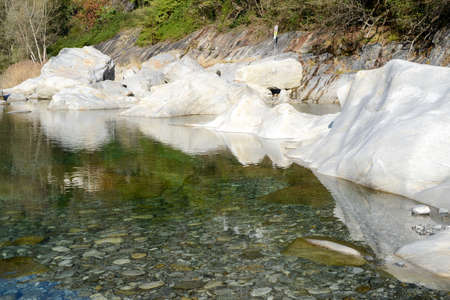 River Maggia at Ponte Brolla on the italian part of Switzerlandの写真素材