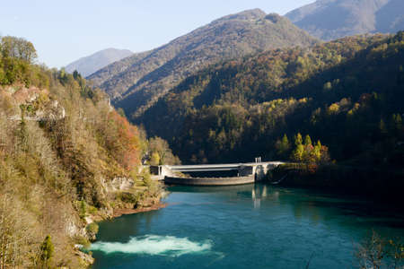 The barrage lake of Palagnedra on Centovalli valley, Switzerlandの写真素材