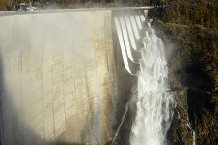 The dam of Verzasca on the italian part of Swtzerland with open the floodgatesのeditorial素材