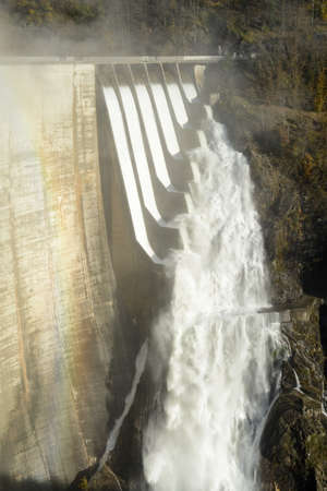 The dam of Verzasca on the italian part of Swtzerland with open the floodgatesのeditorial素材