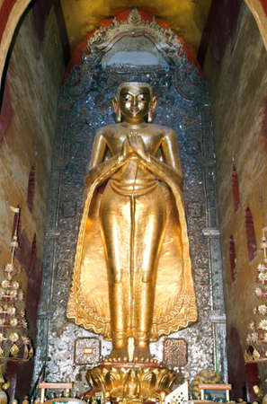 Golden Buddha statue on the temple of Ananda at Bagan on Myanmarのeditorial素材