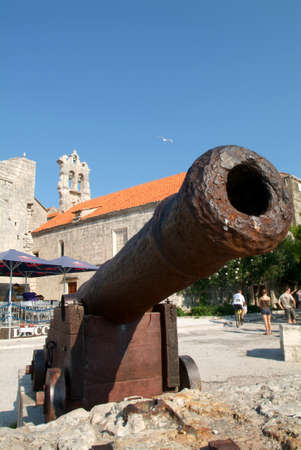 Cannon at the old town of Korcula on Croatiaの写真素材