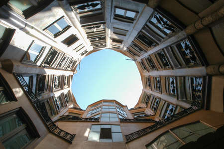 BARCELONA, SPAIN - 15 July 2004: Casa Mila or La Pedrera in Barcelona, ??Spain. This famous building was designed by Antoni Gaudi and is one of the most visited of the cityのeditorial素材