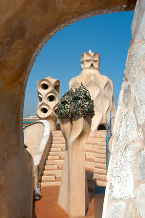 BARCELONA, SPAIN - 15 July 2004: Casa Mila or La Pedrera in Barcelona, ??Spain. This famous building was designed by Antoni Gaudi and is one of the most visited of the cityのeditorial素材