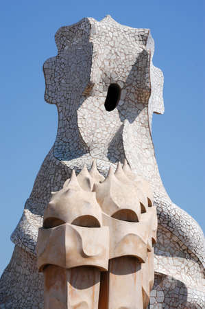 BARCELONA, SPAIN - 15 July 2004: Casa Mila or La Pedrera in Barcelona, ??Spain. This famous building was designed by Antoni Gaudi and is one of the most visited of the cityのeditorial素材