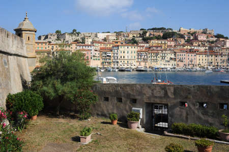 Portoferraio, Italy - 10 July 2011: Harbor and old town of Portoferraio on Elba island, Italyのeditorial素材