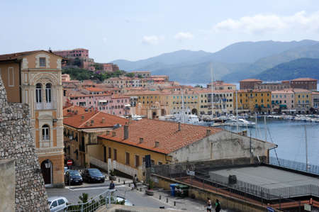 Portoferraio, Italy - 4 July 2011: Harbor and old town of Portoferraio on Elba island, Italyのeditorial素材