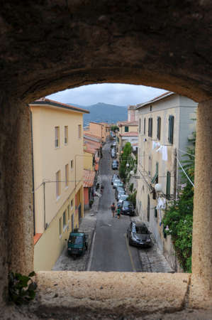 ITALY, PORTOFERRAIO - 4 july 2011: Alley of Portoferraio on Elba island, Italyのeditorial素材