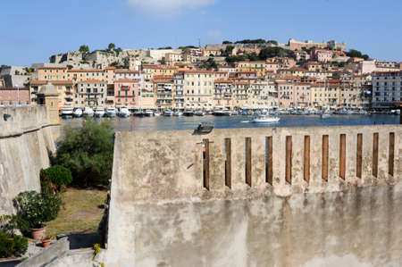 Portoferraio, Italy - 10 July 2011: Harbor and old town of Portoferraio on Elba island, Italyのeditorial素材
