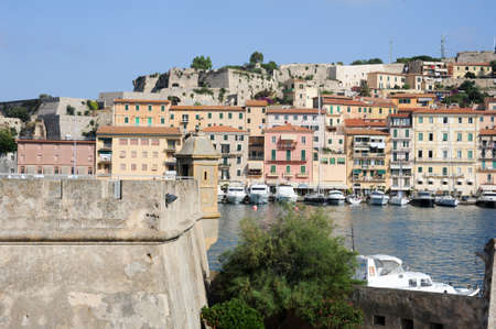 Portoferraio, Italy - 10 July 2011: Harbor and old town of Portoferraio on Elba island, Italyのeditorial素材