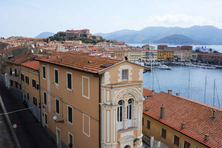 Portoferraio, Italy - 4 July 2011: Harbor and old town of Portoferraio on Elba island, Italyのeditorial素材