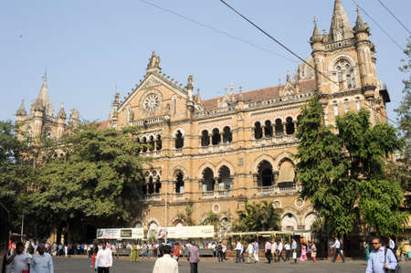 Mumbai, India - 5 january 2015: People walking in front of Chhatrapati Shivaji Terminus formerly Victoria station at Mumbai, Indiaのeditorial素材