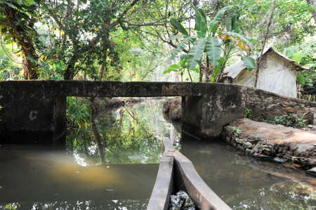 River of the backwaters at Kollam on Indiaの写真素材