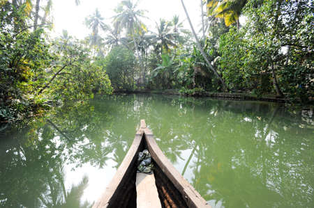 River of the backwaters at Kollam on Indiaの写真素材