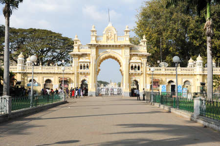 Mysore, India - 23 January 2015: people walking to the entrance gate of the Mysore Palace, Indiaのeditorial素材