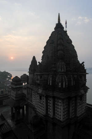 Temple palace of Maheshwar on Indiaの写真素材