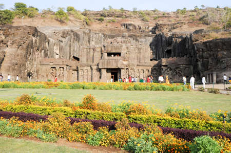 Ellora, India - 5 February 2015: People visiting on walking the Kailas temple in Ellora, Maharashtra state in Indiaのeditorial素材