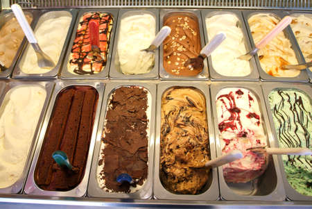 Colorful ice cream tray on a restaurant