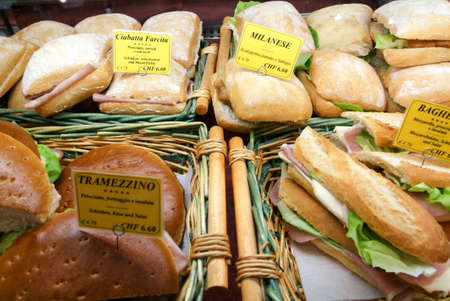 sandwich shop on a restaurant of Locarno on Switzerlandの写真素材