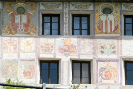 Patrician house at the village of Lottigna on the Swiss alpsの写真素材