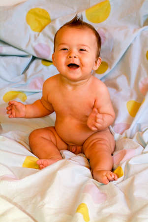 Two months old laughing babyの写真素材