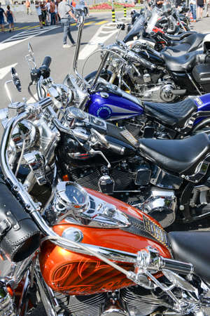 Lugano, Switzerland - 4 July 2015: Bykers of the parade to the Swiss Harley Days at Lugano on Switzerland on Switzerlandのeditorial素材