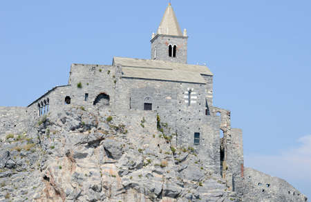 Old church on a rocky coastal outcrop at Portovenere, Italyのeditorial素材