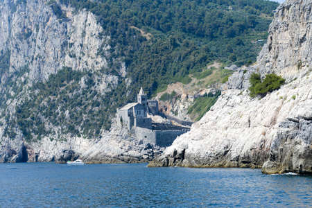 Old church on a rocky coastal outcrop at Portovenere, Italyのeditorial素材