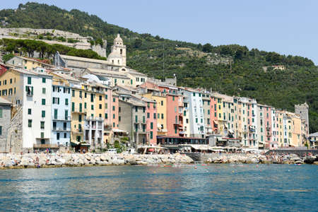 View of town Portovenere from sea, Italyのeditorial素材