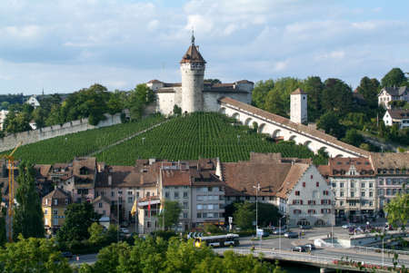 The beautiful medieval town of Schaffhausen with Munot fortless, Switzerlandのeditorial素材