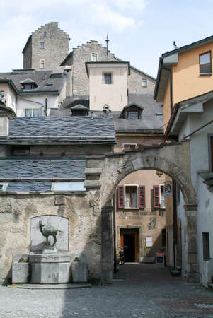 Overlooking the old town of Sion in the Swiss Alpsの写真素材