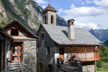 The rural village of Foroglio on Bavona valley, Switzerlandの写真素材