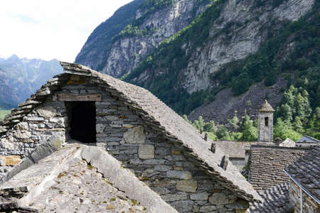The rural village of Foroglio on Bavona valley, Switzerlandの写真素材